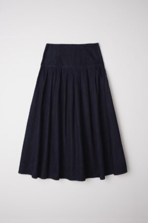 Vintage Dark Denim Eyelet Midi Skirt
