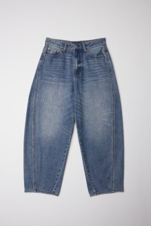 Mid-Wash Balloon Curve Loose Denim Jeans