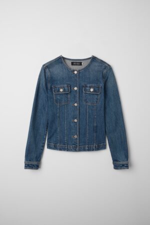 Minimalist Collarless Blue Denim Jacket