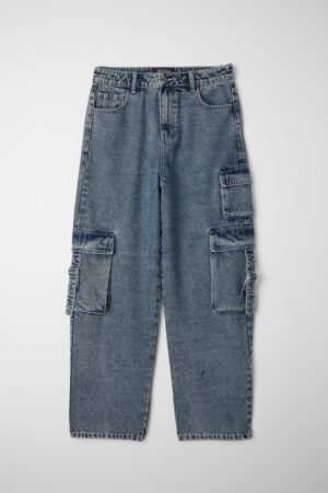 Denim Cargo Pants with Utility Pockets