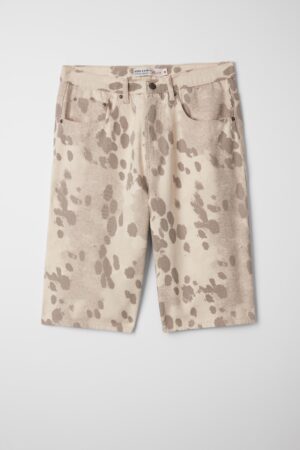 Beige Paint-Splatter Denim Shorts