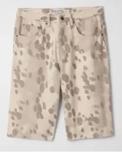 beige paint splatter denim shorts