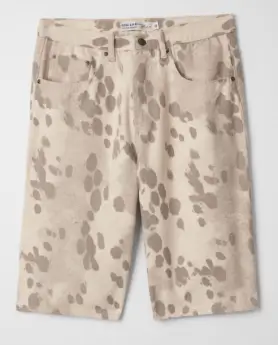 beige paint splatter denim shorts