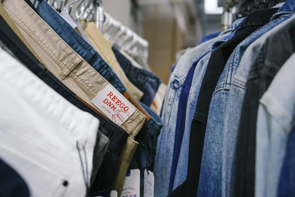 reego denim garment rack clothing collection display